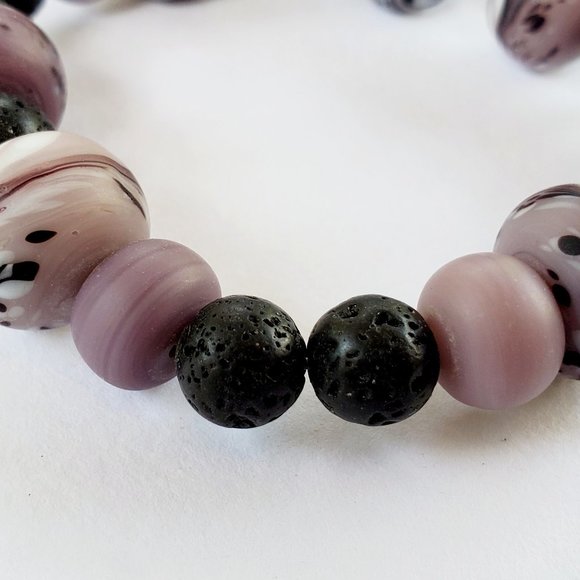 Lavender Glass Lampworkl Bracelet w/ Lava Beads - Picture 2 of 2